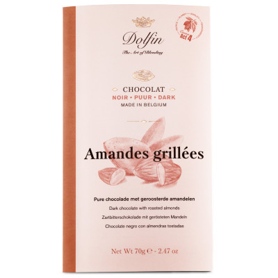 Hořká čokoláda s praženými mandlemi 70g.