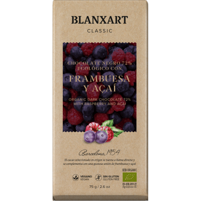 BIO hořká čokoláda 70 % s Acai a malinami 75g