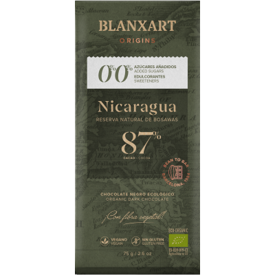 Nicaragua 87 % BIO hořká čokoláda bez cukru a sladidel 75g