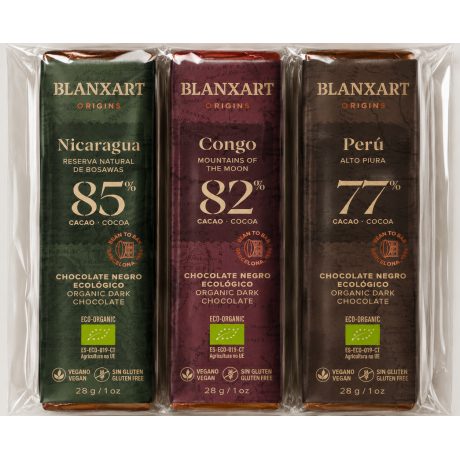 Kolekce BIO hořké 77 %, 82 % a 85 % plantážní čokolády (3x28g) 84g