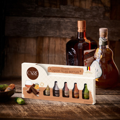 Kolekce lahviček z hořké čokolády s alkoholem 86g